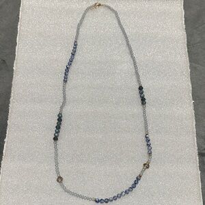 Brand new! Elegant Marlyn Schifff Blue Beaded Necklace with gold accents. A28
